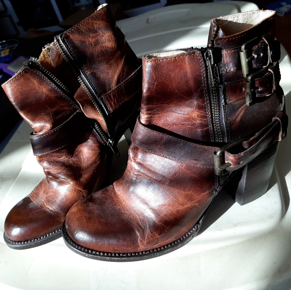 Brown Free Bird Bolo by Steven Block Heel Boots For Women Leather Boots